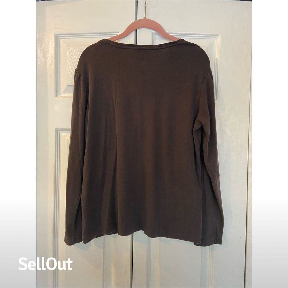 Chico's Women's Long Sleeve V-Neck T-Shirt Brown Size 2 Casual - Picture 3 of 3